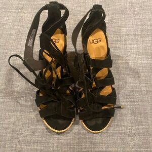 UGG Australia Black Suede Lace Up Gladiator Block Heel Sandals 1020323 Mens 9.5